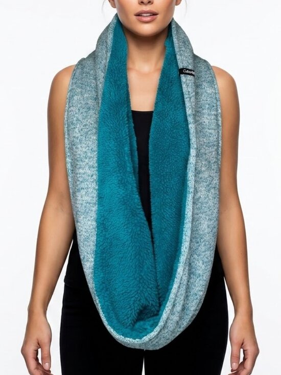 Calvin Klein Accessories - Calvin Klein Gorpcore Teal Marled Knit Sherpa Fleece Lined Winter Infinity Scarf